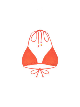 Woman orange terry triangle top swimsuit with charms