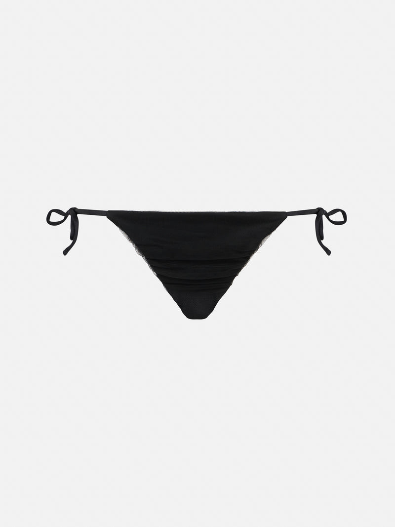 Black swim briefs with tulle