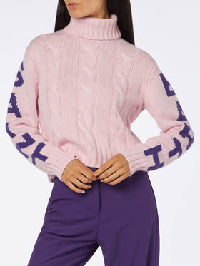 Maglione da donna intrecciato a collo alto con stampa jacquard Saint Barth