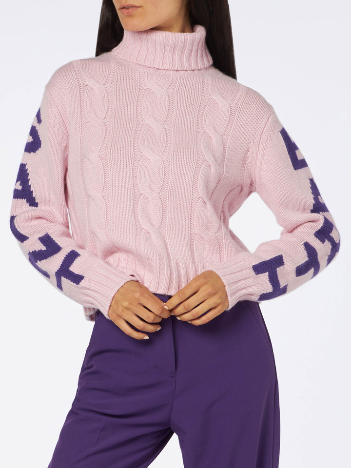 Woman turtleneck braided sweater with Saint Barth jacquard - MC2 Saint Barth