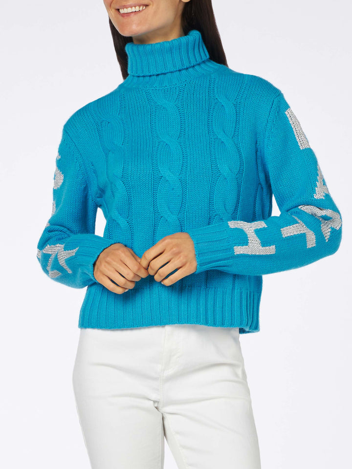 Woman turtleneck braided sweater with Saint Barth jacquard - MC2 Saint Barth