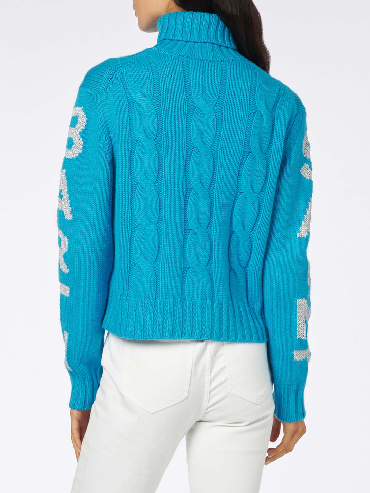Woman turtleneck braided sweater with Saint Barth jacquard - MC2 Saint Barth