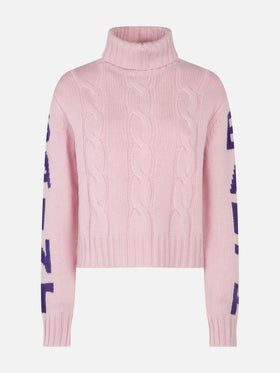 Maglione da donna intrecciato a collo alto con stampa jacquard Saint Barth