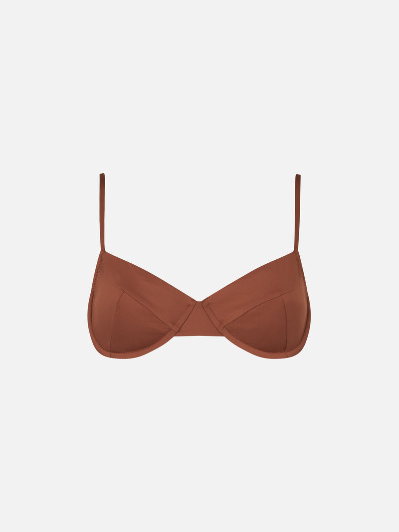 Costume a bralette da donna marrone con ferretto