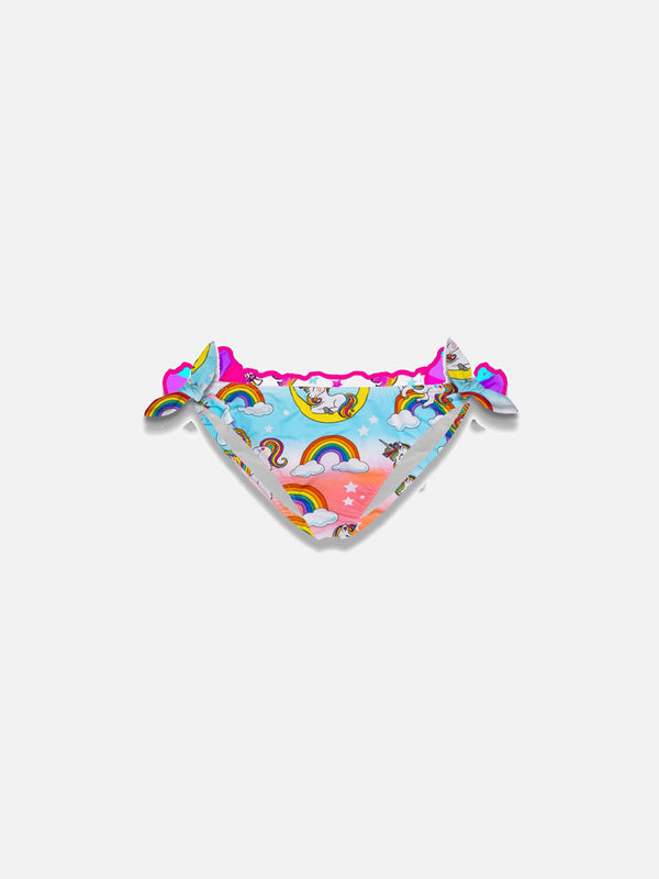 Unicorn and rainbow print girl swim briefs