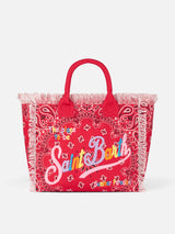 Borsa a spalla Vanity in canvas con stampa bandana rossa