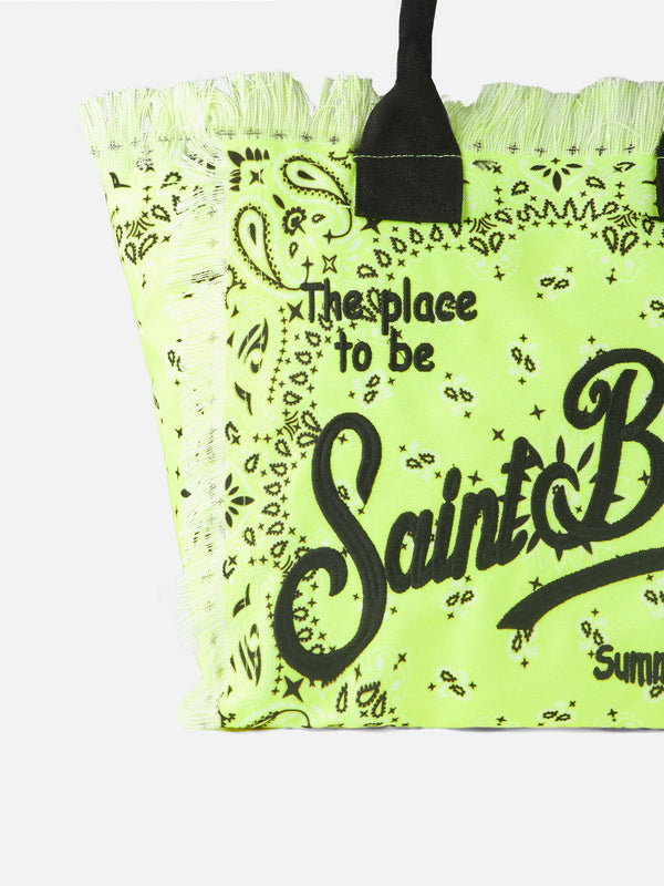 Borsa a spalla Vanity in canvas con stampa bandana giallo fluo