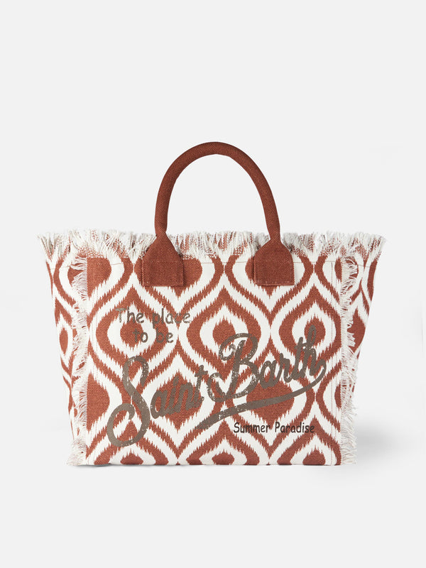 Vanity canvas shoulder bag with ikat print