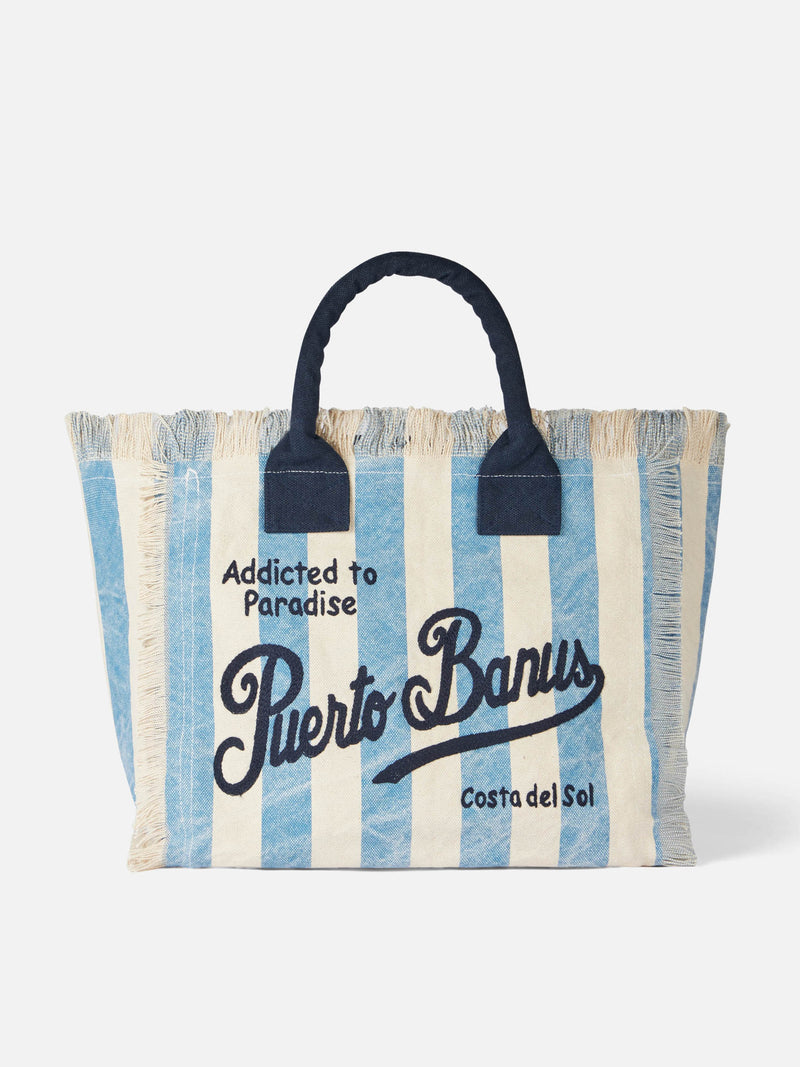 Borsa a spalla Vanity in canvas con stampa Puerto Banus