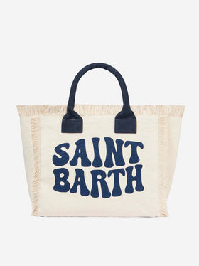 Bolso de hombro Vanity de lona blanca con logo Groovy azul 