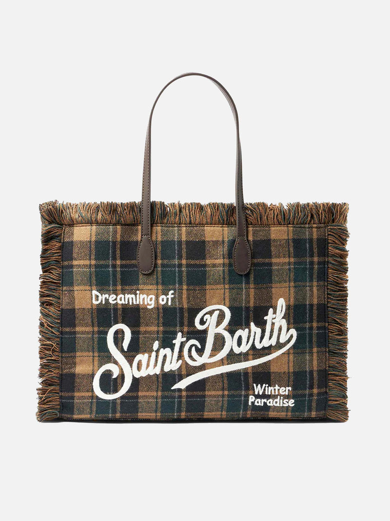 Borsa a spalla Vanity con fantasia tartan verde e marrone