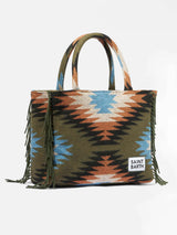 Borsa a spalla Vanity con stampa etnica e frange