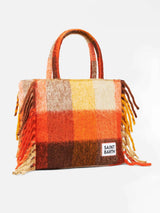 Borsa a spalla coperta Vanity con check multicolor e frange