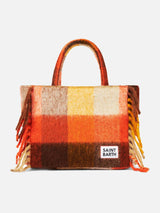 Borsa a spalla coperta Vanity con check multicolor e frange