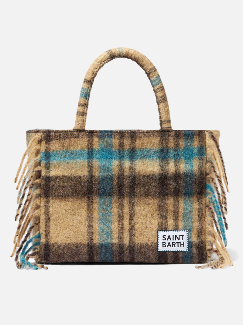 Borsa a spalla Vanity con stampa tartan e frange