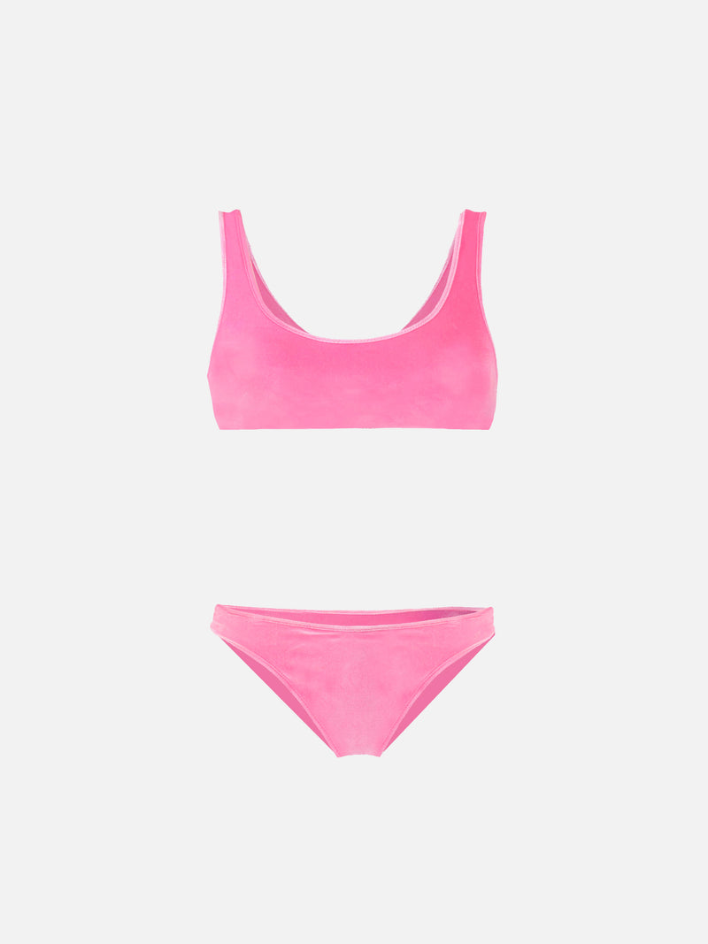 Rosafarbener Chenille-Bralette-Bikini für Mädchen