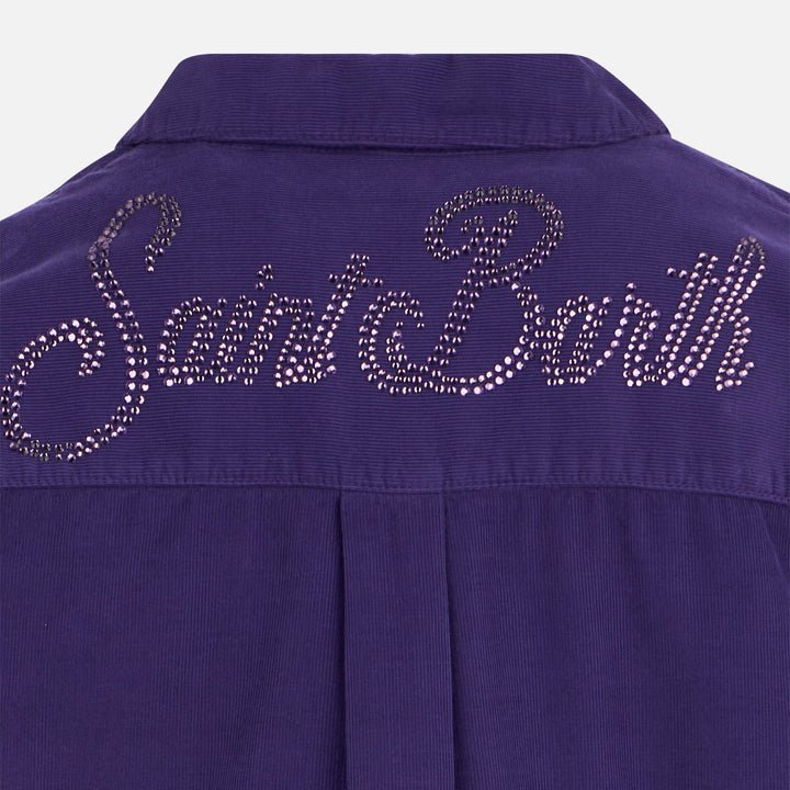 Girl velvet overshirt with Saint Barth rhinestones print - MC2 Saint Barth