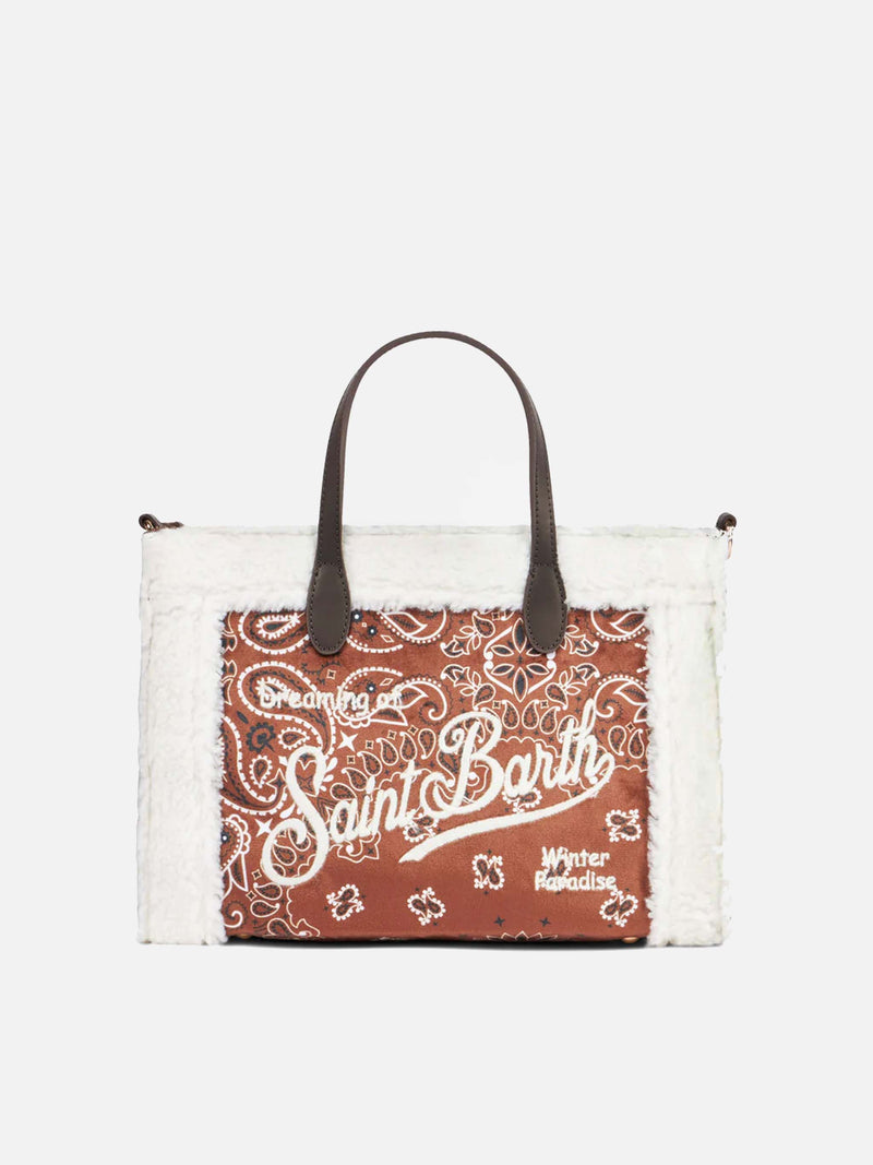 Vivian handbag with bandanna print and sherpa details