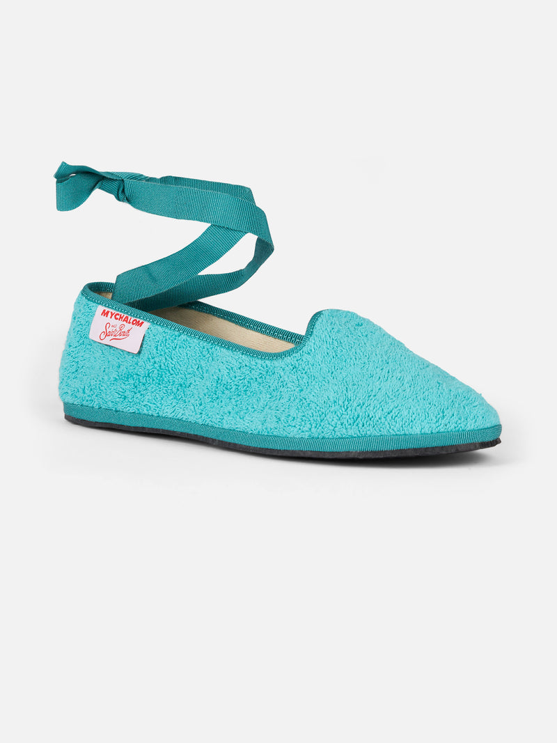 Damen-Slipper aus Frottee in Aquamarinblau | MY CHALOM SPECIAL EDITION