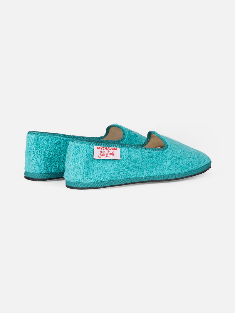 Damen-Slipper aus Frottee in Aquamarinblau | MY CHALOM SPECIAL EDITION