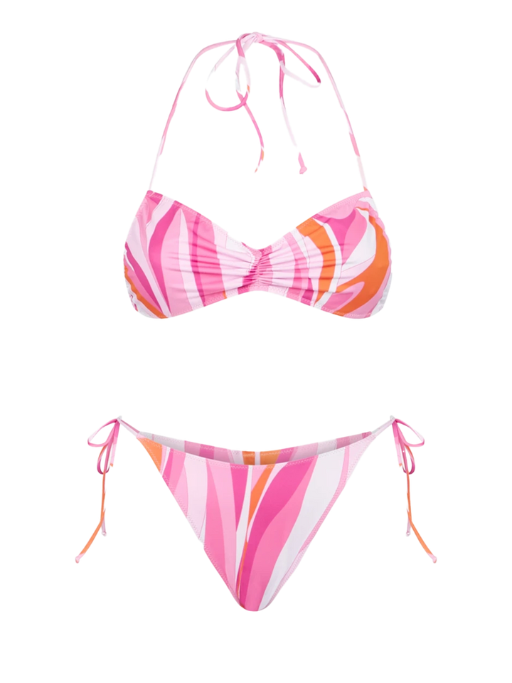 Bandeau-Bikini für Damen mit Wellenmuster und Anhängern