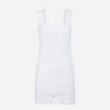 Woman white crochet dress