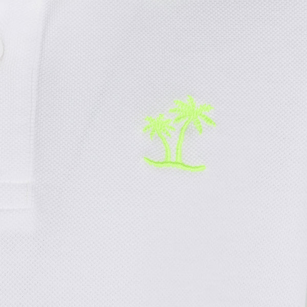 Boy white piquet polo with yellow fluo St. Barth logo