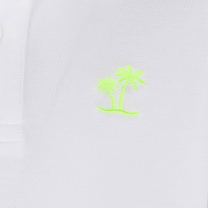 Polo da bambino in piquet bianco con logo St. Barth giallo fluo