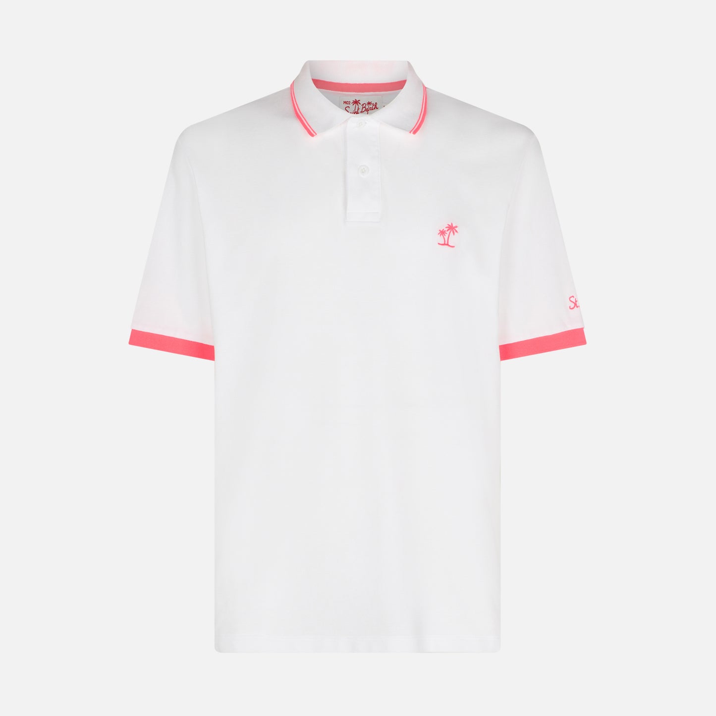 Polo in piquet bianco con ricamo palme