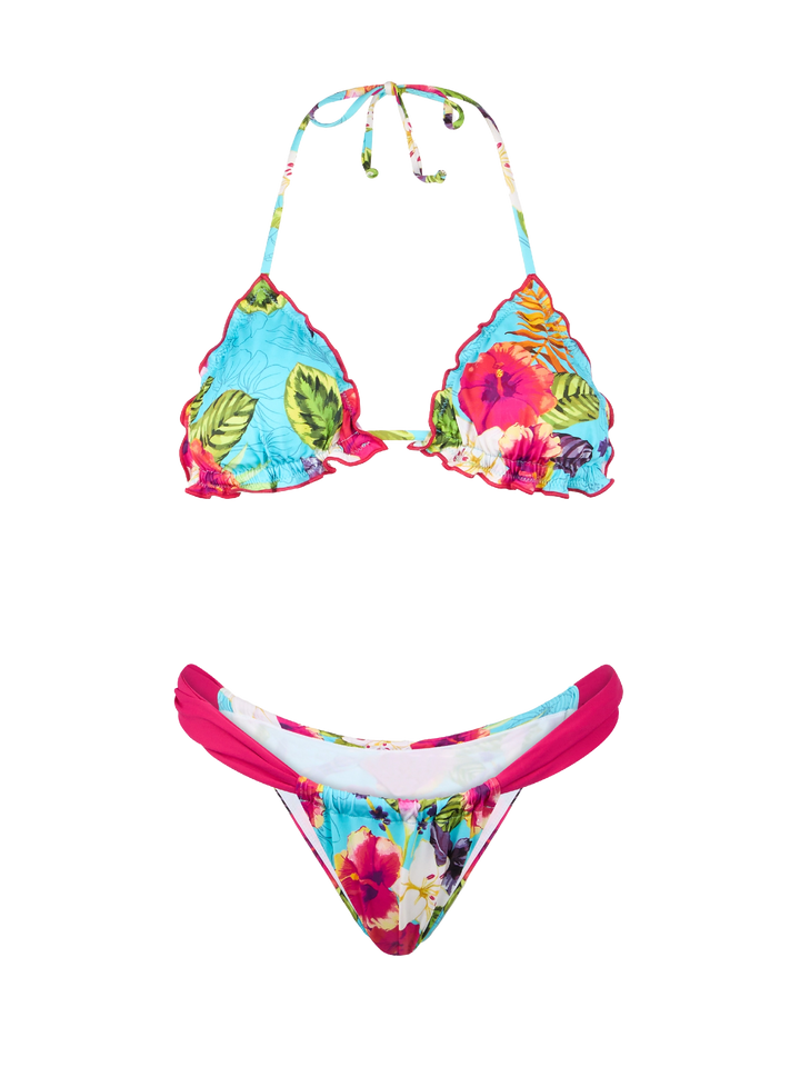 Woman triangle bikini with Ibiscus print