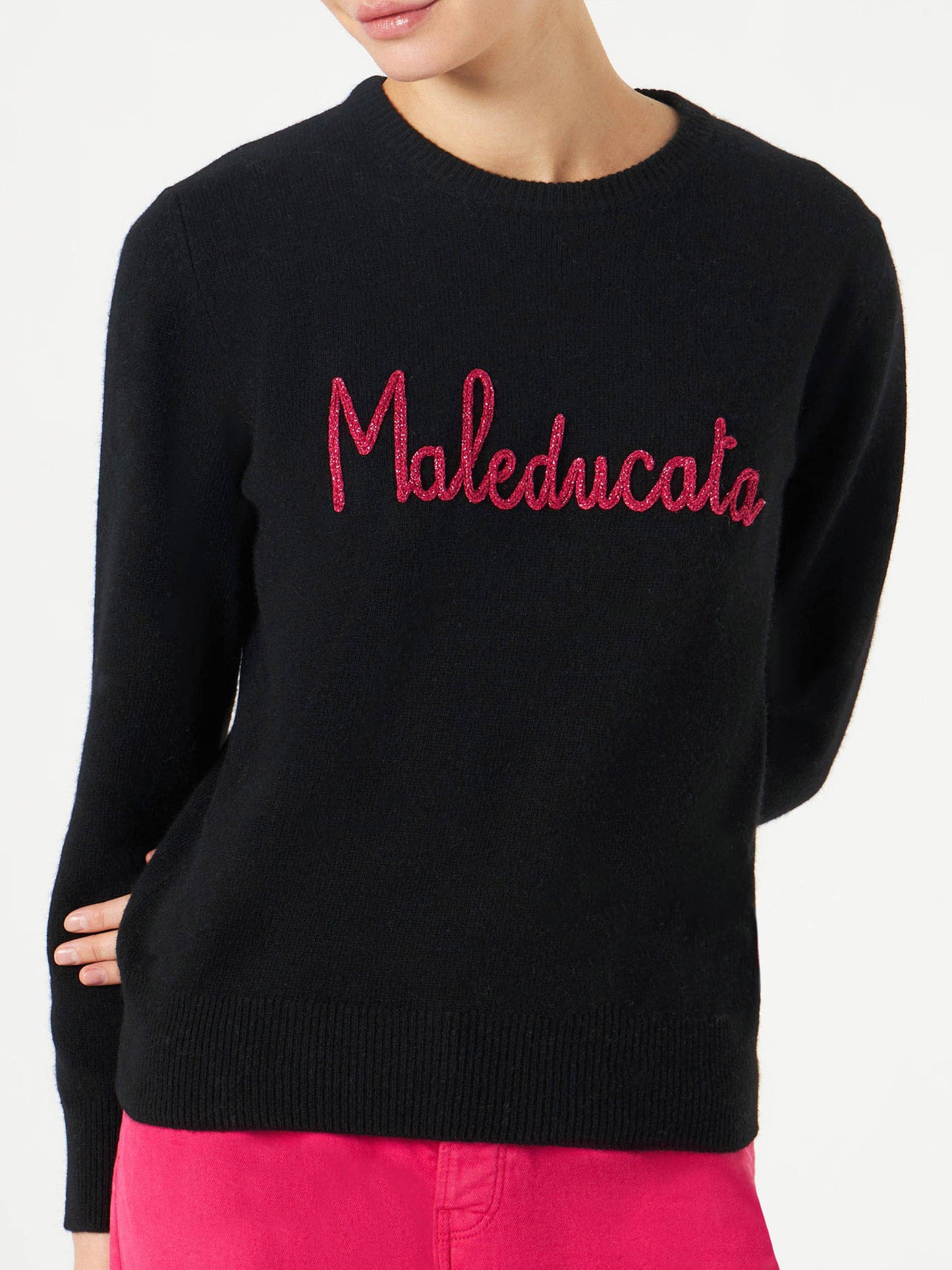 Woman black sweater Maleducata lurex embroidery - MC2 Saint Barth