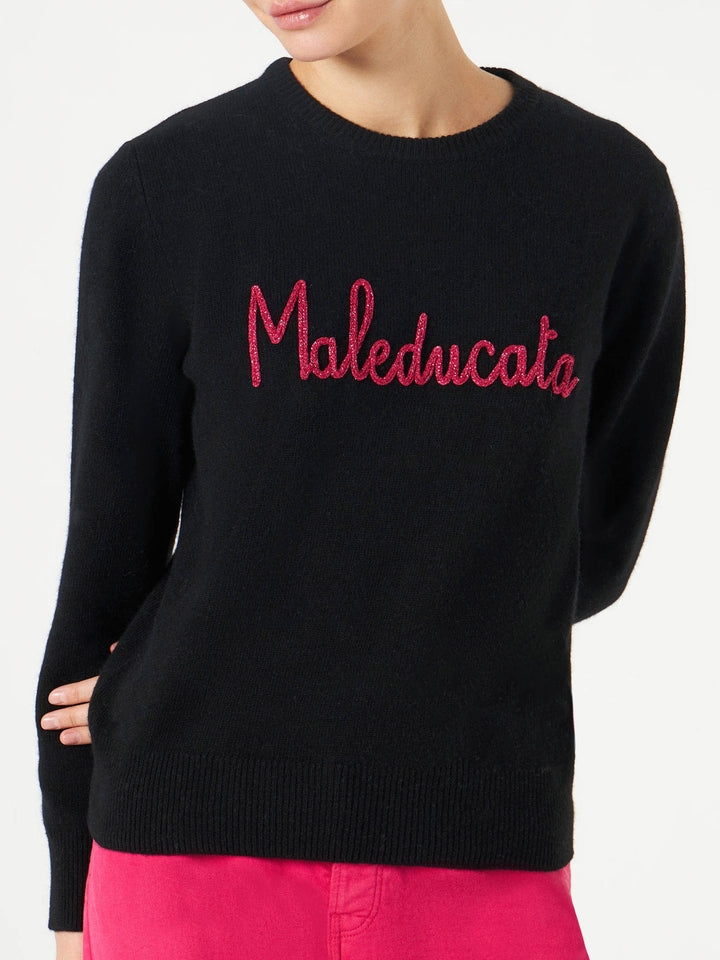 Woman black sweater Maleducata lurex embroidery - MC2 Saint Barth