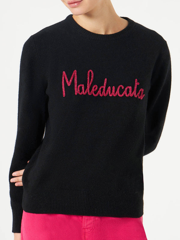 Maglia nera da donna ricamo lurex Maleducata