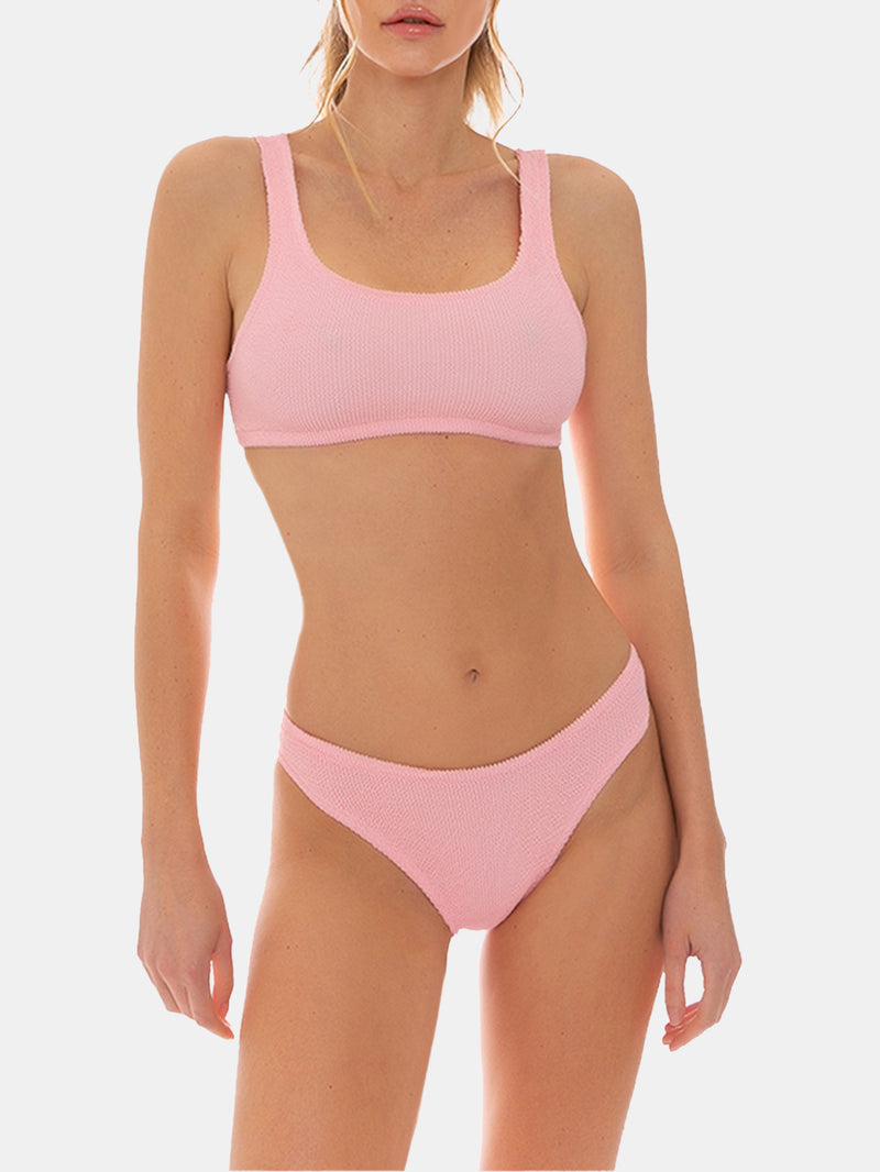 Bikini a bralette in tessuto crinkle rosa