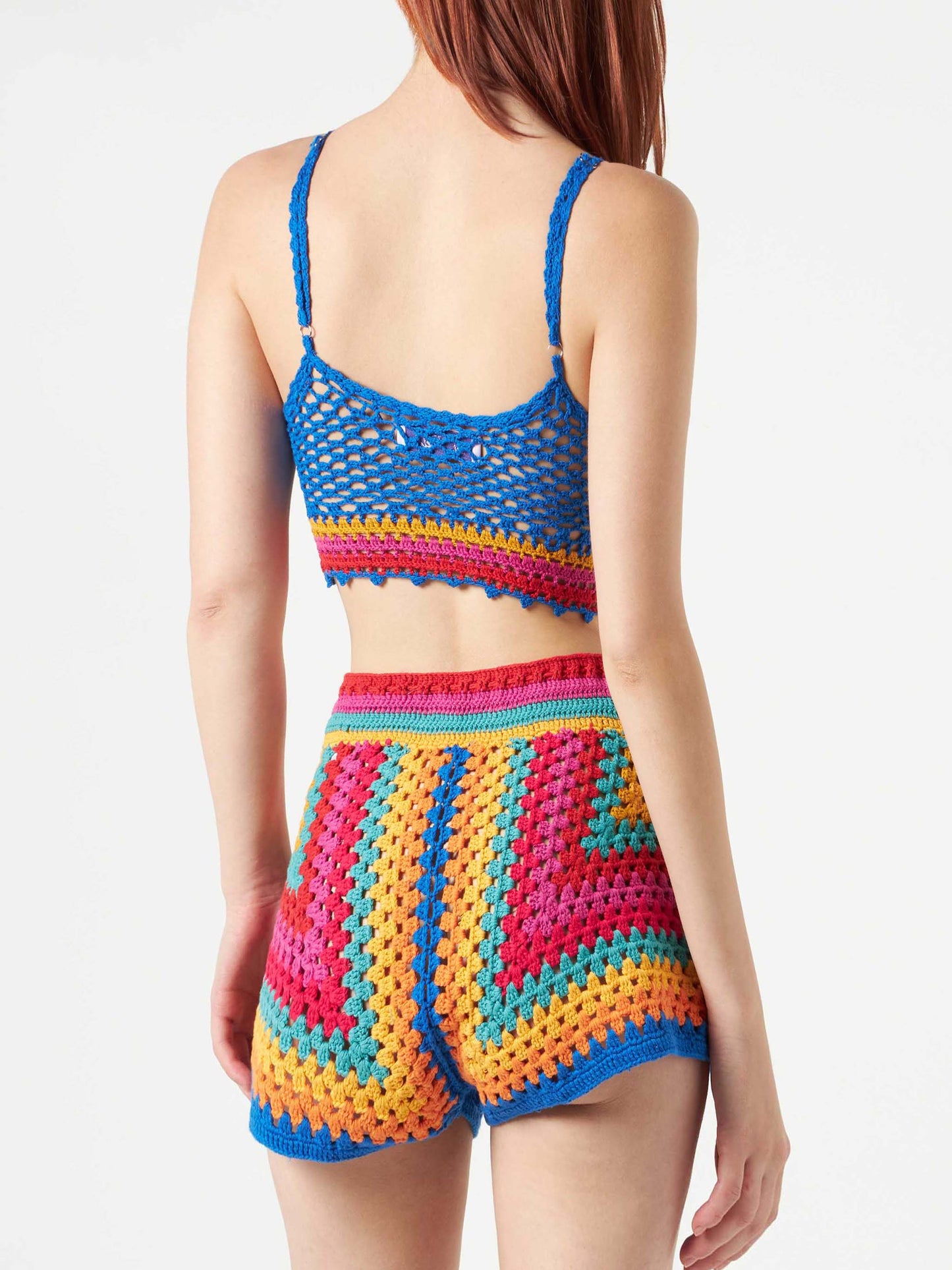Top all'uncinetto multicolore