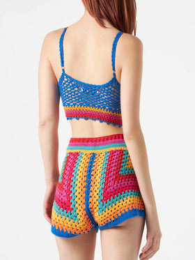 Top all'uncinetto multicolore