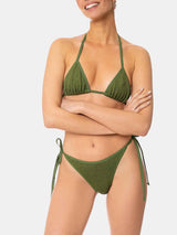 Waldgrüner Damen-Triangel-Bikini in Crinkle-Optik