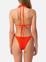 Bikini da donna a triangolo crinkle arancione