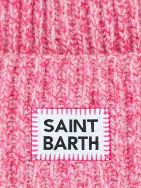 Girl pink mouliné beanie with Saint Barth embroidery