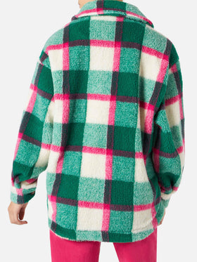 Sovracamicia da donna in sherpa con fantasia tartan