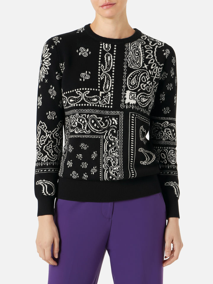 woman sweater blended cashmere black bandana pattern