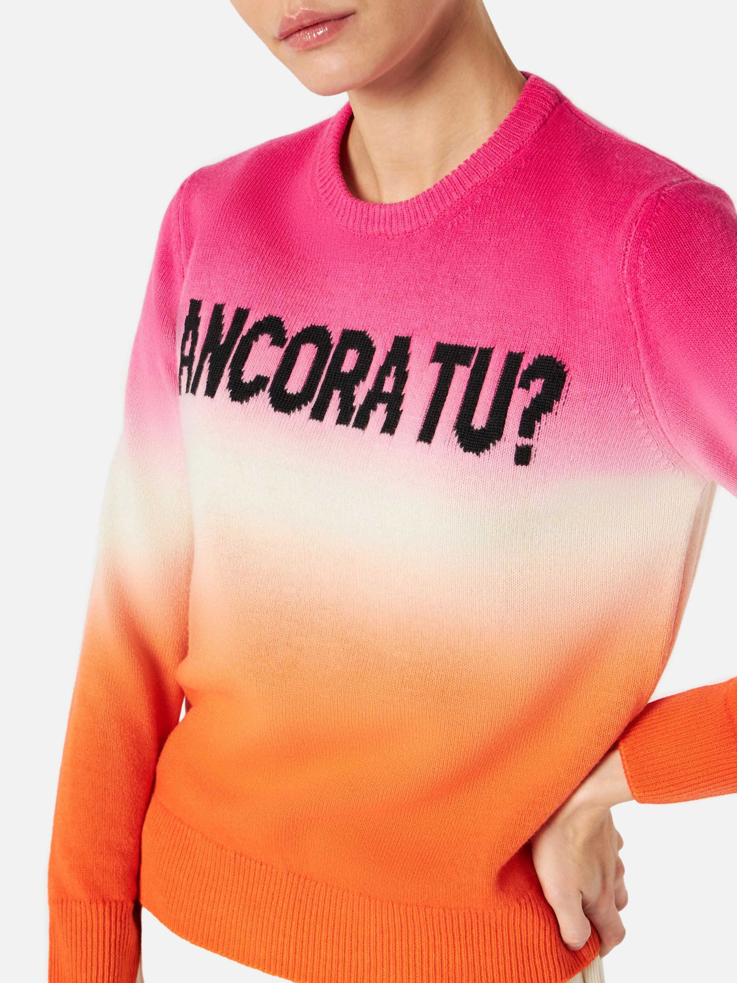 Fucsia and Orange degradé woman sweater Ancora tu writing