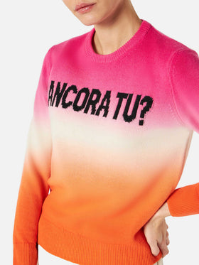 Fucsia and Orange degradé woman sweater Ancora tu writing
