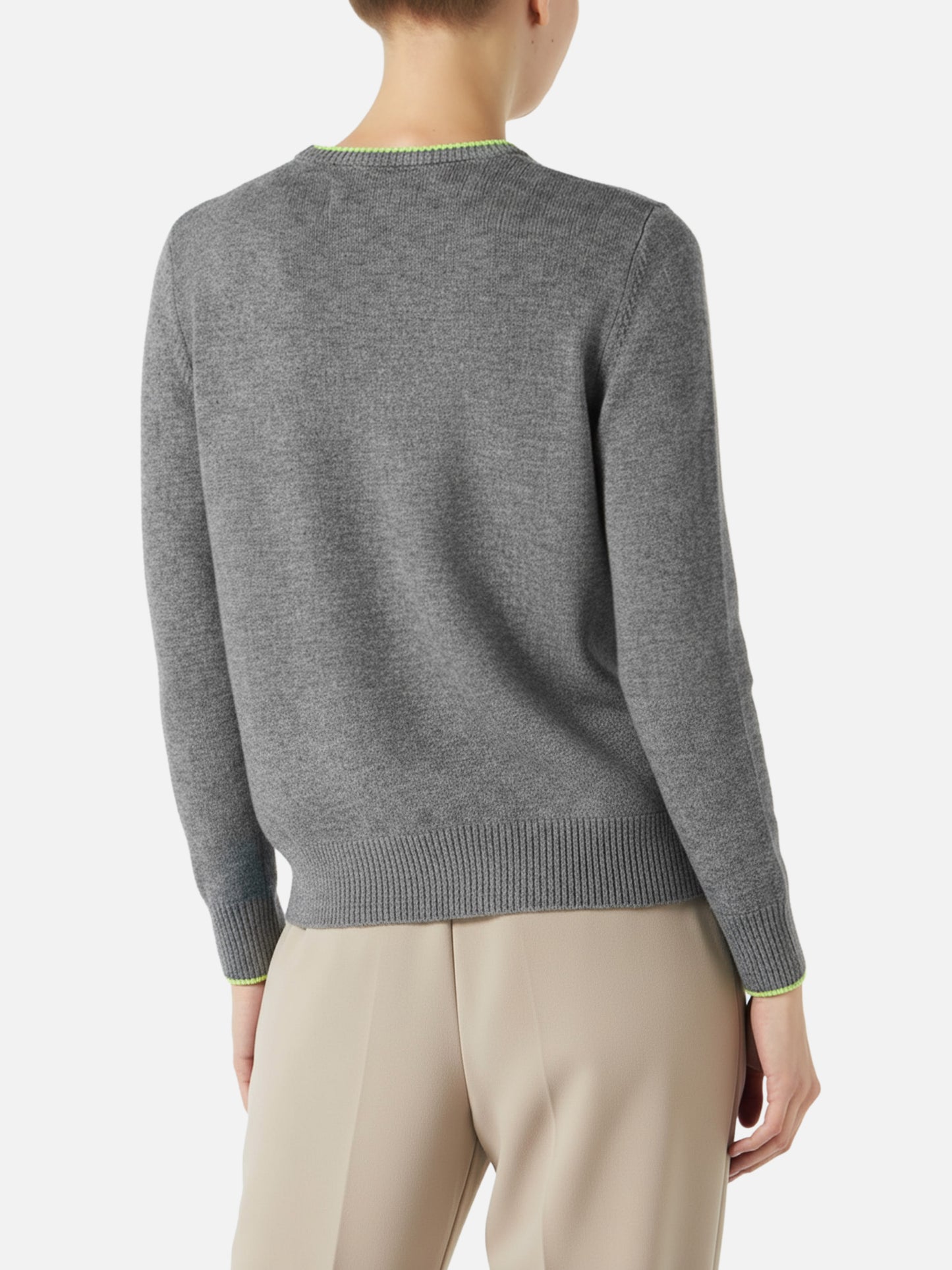 Damen-Pullover, grau, Fluo-Gelb, I Hate Mountains-Stickerei