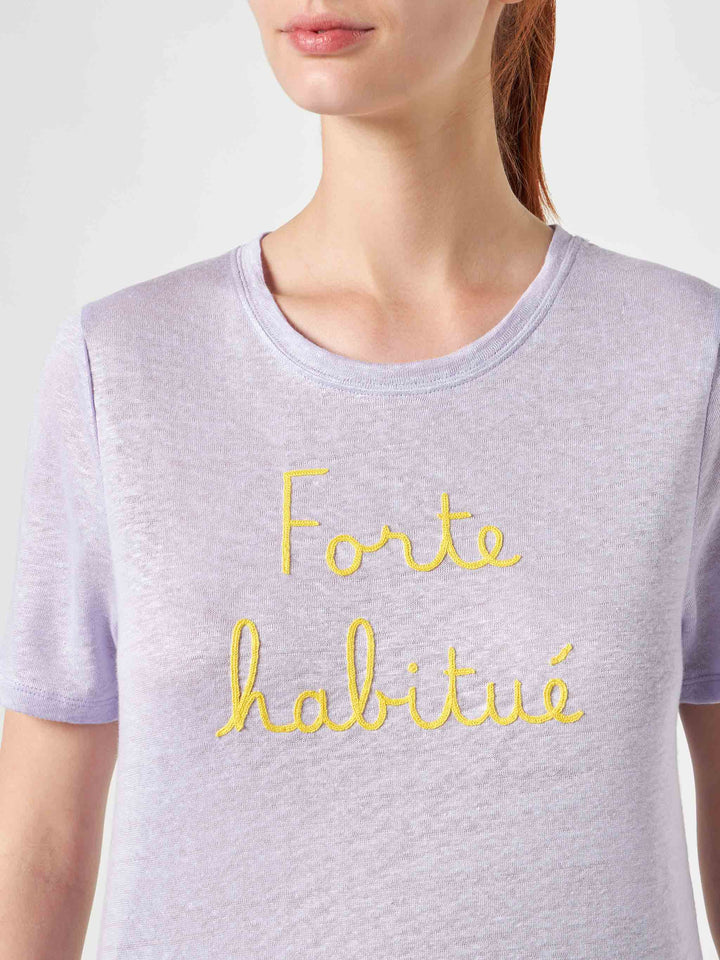 T-shirt in lino con ricamo Forte Habituè