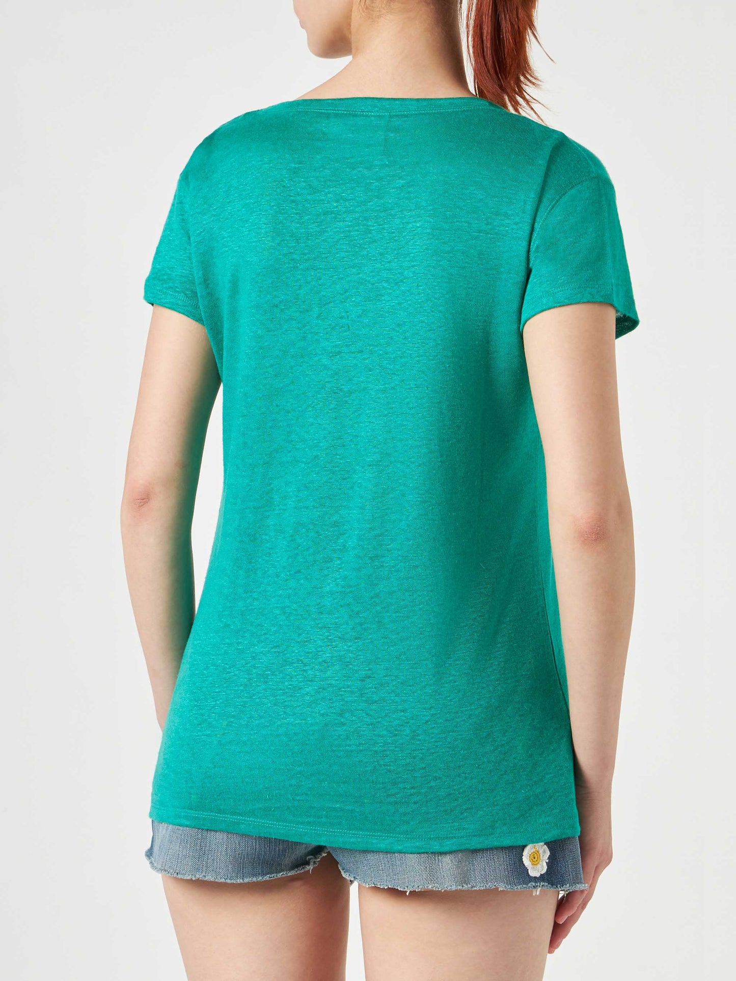 Grünes Damen-T-Shirt aus Leinen
