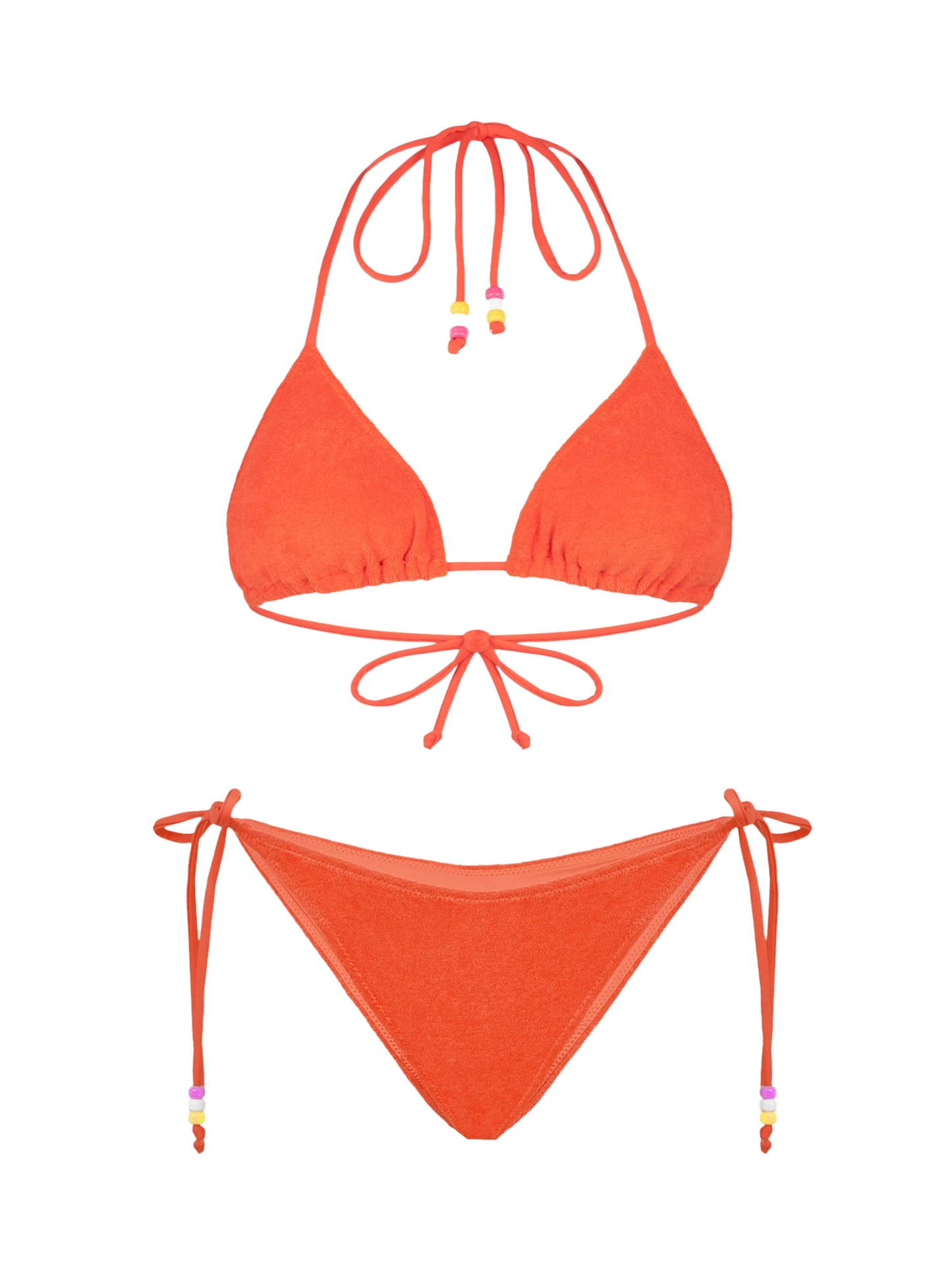 Woman orange terry triangle bikini with charms