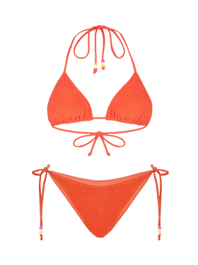 Woman orange terry triangle bikini with charms
