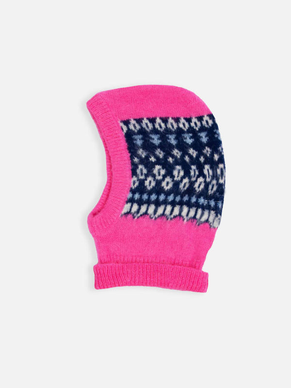 Woman ultra soft fluo pink balaclava with Icelandic pattern