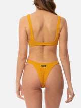 Woman ochre crinkle bralette bikini